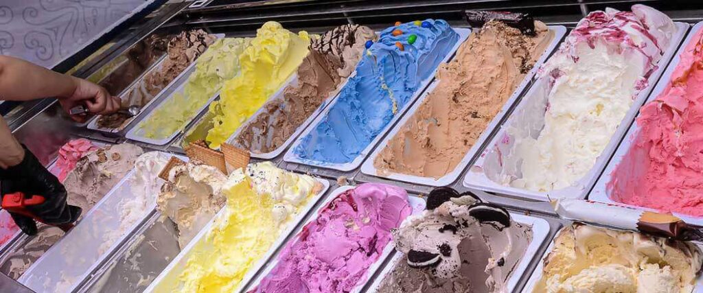 selection of different frozen gelato on display